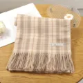 Winter warm beige plaid cashmere feel scarf with chic fringe, cozy and stylish daily wear. - Style 3