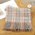 Cozy plaid cashmere-feel fringed winter scarf for women, warm and stylish daily wear. - Style 5