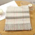 Cozy plaid cashmere-feel winter scarf with fringe hem, elegant warm shawl for women daily wear. - 15