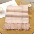 Soft pink plaid tassel cashmere feel winter scarf warm cozy casual fringe shawl neckerchief - 13