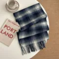 Bufanda de lana de cuadros azules clásica para hombres y mujeres, bufanda con flecos. - Cuadros azul - Lana