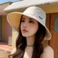 Sombrero de sol beige de ala ancha para mujer, sombrero de playa de verano elegante. - M (56-58cm) / Beige