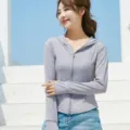 Chaqueta de protección solar ajustada con capucha para mujer, cárdigan transpirable anti-UV. - Talla S (Recomendado 40-47,5 kg) / Tops / Gris Elegante