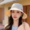 Sombrero de pescador de ala ancha para mujer de verano, sombrero de sol anti-UV para playa. - M (56-58cm) / Blanco Crema