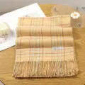 Yellow plaid tassel scarf, soft winter warm cashmere feel wrap for women, stylish neck warmer. - 14