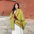 Ethnic style knitted shawl cloak, warm open front wrap scarf for women outdoor fashion casual. - Lotus Yellow
