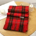 Cozy red plaid cashmere feel winter scarf with elegant tassels for women warm cold weather - Style 10
