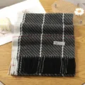Classic black and white plaid fringed winter scarf for women, cozy warm shawl wrap. - Style 3