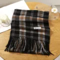 Cozy black and brown plaid winter scarf with chic tassels, soft cashmere-feel fabric for daily wear. - Style 22