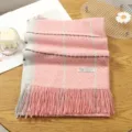 Pink plaid tassel scarf, soft cashmere feel winter warm shawl for women daily wear. - 5