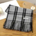 Classic black grey plaid fringe cashmere feel winter scarf warm cozy fashion neck wrap shawl - Style 9