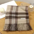 Classic women winter cashmere feel plaid scarf with tassels warm cozy fashion tartan shawl - Style 23