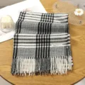 Black and white plaid tassel scarf, classic winter warm cozy neck wrap for women and men. - 8