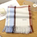 Classic plaid tassel cashmere scarf for women winter warm retro woolen shawl neck wrap - 10