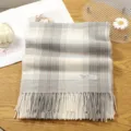 Grey plaid cashmere-feel winter scarf with stylish fringe, soft casual warm shawl. - 20