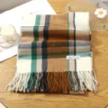 Autumn winter cozy plaid scarf women tassel shawl multi-color cashmere feel versatile warm item - Style 13