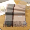 Cozy plaid tassel cashmere feel scarf for women winter warm retro style stylish neck wrap - 11