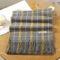 Grey yellow plaid tassel cashmere feel winter scarf for women warm cozy stylish neck wrap - 8