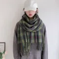 Women's autumn winter plaid scarf long tassel tartan shawl cozy warm daily fashion accessories - Style 18
