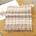 Classic plaid fringe cashmere-feel winter scarf for women, warm and cozy casual shawl wrap. - 10