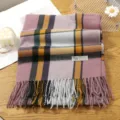 Cozy winter plaid cashmere feel scarf with chic tassels, soft warm fashion shawl for women. - Style 17