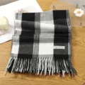 Classic black and white plaid tassel scarf, soft winter warm wrap shawl for women and men. - 15