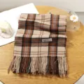 Cozy autumn and winter plaid tartan scarf for women, soft cashmere feel retro tassel shawl. - Style 20