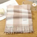 Elegant plaid fringe cashmere-like scarf for women, winter warm cozy fashion neck wrap accessory. - 16