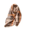 Plaid imitation cashmere scarf, classic camel orange winter warm fringed scarf - Purple Beige Plaid