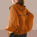 Mujer ligera con capucha chaqueta de proteccion solar suelta casual verano abrigo corto top - XL / Tops / Caramelo
