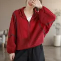 Chaqueta ligera de protección solar para mujer, top veraniego con capucha y cremallera. - XL / Tops / Rojo
