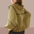 Ligera chaqueta con capucha protección solar para mujer verano casual suelta abrigo corto - XL / Tops / Verde oliva