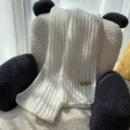 Cozy white knitted winter scarf with delicate hand-made tag, soft and warm fashion accessory. - 8