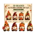 Detailed view of the 3D beaded autumn gnome DIY kit, featuring four handmade gnome figures. - Autumn Gnome