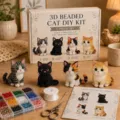 3D beaded cat DIY kit with four adorable kitten models, beads, tools and instructions for handmade. - Tiny Cats A