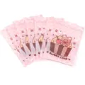 Pink plaid self-sealing plastic bags with cute bear and cake design for small item packaging. - 20 Pieces/Pack / Pink