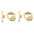 Roestvrij staal hart bloem OT toggle sluiting DIY sieraden accessoire goud variant. - Hart Bloem Knebelversluiting