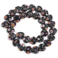 Black millefiori glass heart beads colorful floral spacer beads for DIY jewelry making - Length approx. 35cm, Size 10mm, Hole 1mm (approx. 35 Beads) / Black