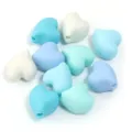 Silicone heart beads set, colorful loose charms for DIY bracelets, necklaces and jewelry making. - Size Approx. 15x17mm, Hole Approx. 2.9mm / Blue Series