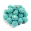 Fluffy 20mm teddy fleece pom pom charms with gold loop for DIY jewelry making crafts. - 20 Pieces Set / Lake Blue