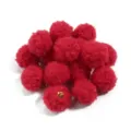 Red teddy fleece pom poms with loops for DIY crafts, bag charms and jewelry making. - 20 Pieces Set / Red