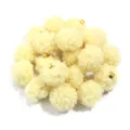 Close-up detail of fluffy teddy fleece pompom charms with gold loops, perfect for DIY jewelry. - 20 Pieces Set / Light Yellow
