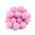 Detailed close-up of fluffy 20mm pink teddy fleece pom pom charms with gold hanging loops. - 20 Pieces Set / Pink