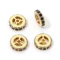 Perline distanziatrici a ruota placcate in oro 18k con zirconi neri per accessori di gioielli DIY - Diametro Esterno 6mm Foro 1mm (5 Pz/Pacco) / Zirconia Nera Oro