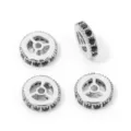 Silver wheel spacer beads paved with black zircon for DIY bracelet jewelry making - White Gold Black Zirconia