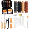 Kit de couture pour cuir portable avec fils cirés, aiguilles, alènes, ciseaux et étui de rangement. - Ensemble en cuir 2