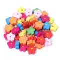Bunte hölzerne Blumenperlen mit vertikalen Löchern für DIY Kinderschmuck Basteln Zubehör. - Bunte Sonnenblumen / 50 Stück