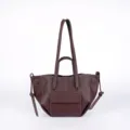 Women brown leather shoulder bag minimalist tote bag for daily commute fashion style. - Coffee