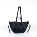 Minimalist dark blue leather tote bag for women, stylish daily large capacity shoulder handbag. - Black