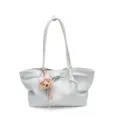 Korean style women large capacity tote bag vintage casual shoulder handbag with cute charm - Single Bag / Blue